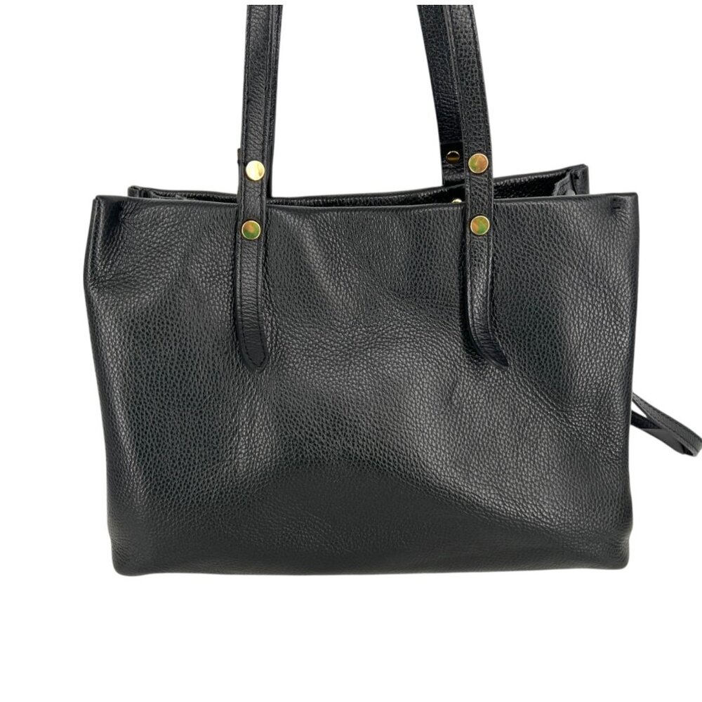 Vera Pelle Black Leather Tote With Adjustable Strap Gold Hardware Made In Italy